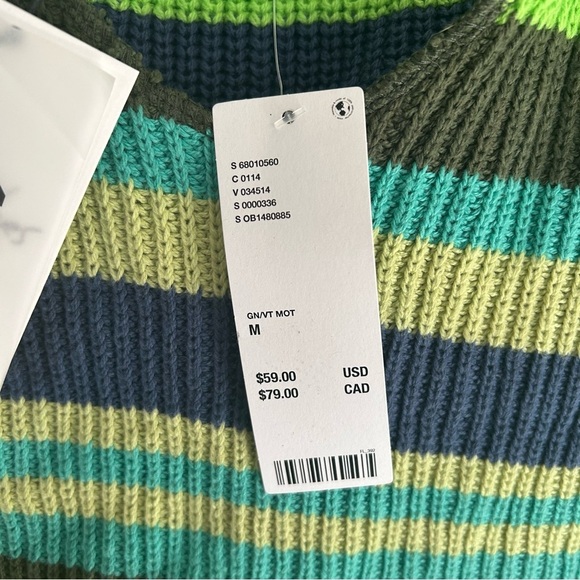 BDG Striped Knit Sleeveless Hoodie NWT Sz Medium Green - Picture 3 of 6